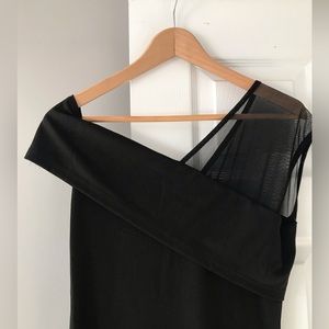 Little black dress with illusion shoulder
